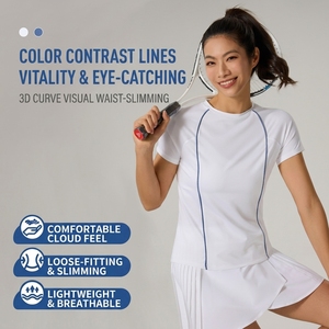 T-shirt de sport respirant à col rond pour course en extérieur avec tissu en maille, robe de tennis, vêtement de yoga à manches courtes, vente en gros de vêtements de sport pour femmes - Product Image 3