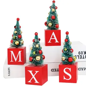Bloco de mesa de madeira para decoração de Natal com árvore de Natal, presente de ano novo, árvore de Natal para decoração de casa, boutique