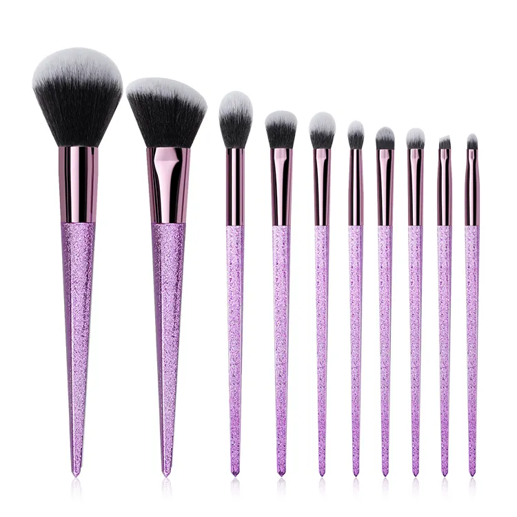 Fashion Unique 10pcs Shiny Purple Handle Makeup Brush Set