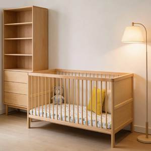 Cuna convertible portátil 3 en 1 de madera maciza con 6 ajustes de altura para uso en hospitales y escuelas - Product Image 1