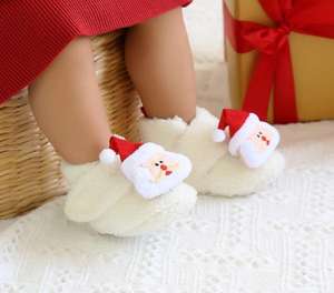 Nouveauté 2022 Chaussures de Noël pour bébé en tissu de coton avec motif Père Noël - Product Image 5