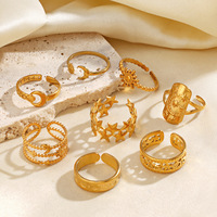 Cincin Pentagram Bintang dan Bulan Berlapis Emas Trendy, Cincin Pernikahan Pertunangan Ulang Tahun Minimalis dari Baja Anti Karat untuk Wanita
