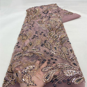 Tessuti in Pizzo con Paillettes e Perline di Alta Qualità Nigeriana, Delicato Pizzo per Abiti <span class=keywords><strong>da</strong></span> <span class=keywords><strong>Sposa</strong></span> e <span class=keywords><strong>da</strong></span> Cerimonia - Product Image 2