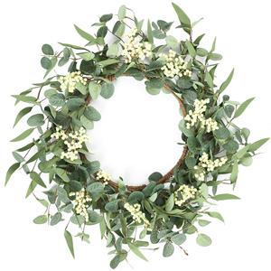 Artificial Eucalyptus <b>Wreath</b> 50cm Soft PVC Home Decor Doorway Hanging Green Leaves White Berries Spring <b>Summer</b> Garden Decoration - Product Image 1