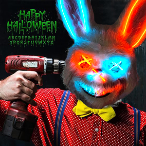 Bloody Rabbit Killer Headgear Luminous Light Halloween Cosplay Face <strong>Mask</strong> <strong>Scary</strong> Animal Plush Ghost Head Cover Prop - Product Image 4