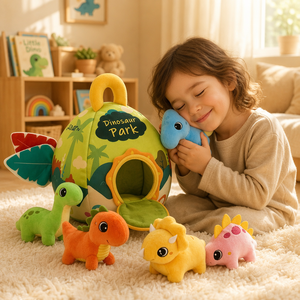 Casa de Almacenamiento de Juguetes de Peluche con Forma de Huevo de Dinosaurio, Set de 5 Dinosaurios de Peluche Suaves, Juego Educativo Montessori para Niños, Juego Sensorial de Simulación, Regalo - Product Image 2