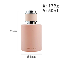 Bouteille de parfum de luxe en verre rose mat de 50ml cylindre rond vide avec pulvérisateur à pompe et bouchon