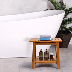 Tabouret de salle de bain en teck sur mesure 51x36x46cm, banc de douche en bois à deux niveaux pour le bain et le changement de chaussures - Product Image 2