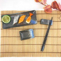 Ensemble cadeau d'affaires personnalisé de luxe élégant en 2 pièces, baguettes en bois, repose-baguettes en céramique, soucoupes à motif de vagues de mer
