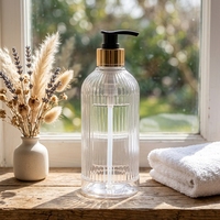 Bouteille Distributrice en Plastique Vide avec Logo Personnalisé, 400 ml, Rayures Verticales, Bouteille Pompe en PETG pour Emballage de Shampooing, Gel Douche, Lotion pour Hôtel