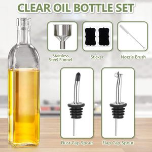 Clear Glass Eco-Friendly Cute Multifunction Oil & Vinegar Dispenser Bottle Set 17oz with Cover Funnel <b>Label</b> for <b>Kitchen</b> Storage - Product Image 2