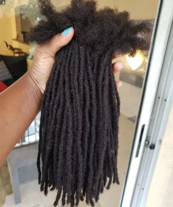 Stok Afro kinky Loc ekstensi rambut manusia 0.4cm 0.6cm 0.8cm ketebalan Natural hitam rambut manusia terbaik ekstensi gimbal