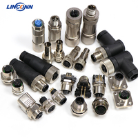 Connecteurs Linconn M12 à prise coudée 2-12 broches 90 degrés en cuivre pour montage sur panneau métallique automobile PCB Mâle Femelle 220V 4A