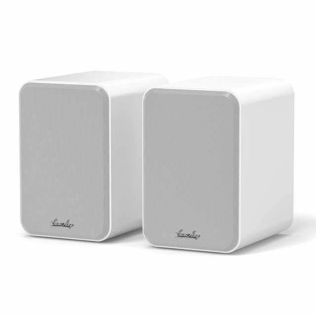 Wireless Bookshelf Speakers 120W Speakers for Home, Studio, Gaming with AUX, RCA, ARC, COA, OPT and Remote Control (White, Pair)