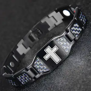 Black Blue Magnetic Bracelet Benefits Wristband Magnetic Therapy Stainless  Steel Bracelet Homme 15mm Chain Energy Bracelet