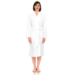 Custom Size Women's Or Men's White Kimono Collar Bathrobe 100% Cotton Private Label Hotel Terry bath robes