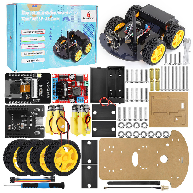 Keyestudio ESP32-CAM Smart Car 4WD Four-Wheel Kit with Recognition Function DIY Programming Car Robot for ESP32 Camera