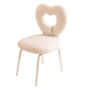 Heart Shape Makeup Chair Yellow Fleece Upholstery White Legs Bedroom Dressing <b>Stool</b> For Adults And <b>Children</b> - Product Image 5