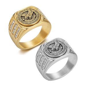 Bague pour homme Aigle des Philippines en or, argent et acier inoxydable, sertie de diamants, forme géométrique, bijou cadeau - Product Image 1