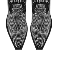 Bottines western noires scintillantes pour femmes, ornées de strass, hauteur genou