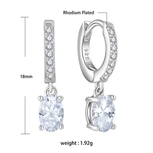 Trendy Single Diamond Huggie With Oval Shaped Zircon Drop Earrings In 925 Sterling Silver Jewels Wholesale