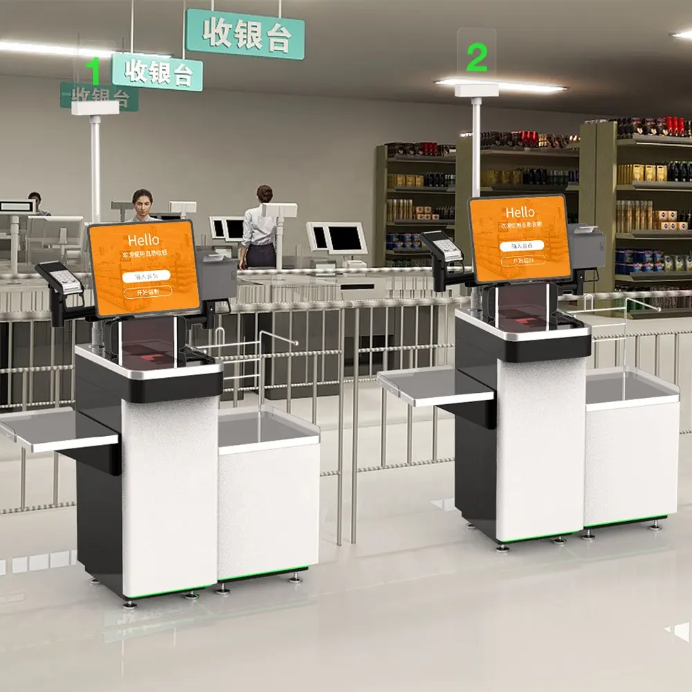 Android Retail geautomatiseerde zelfbestelling betaalterminal kiosk self checkout supermarkt