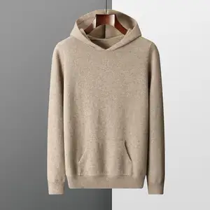 2024 Hot Sale 100% Cashmere Men's Hoodie Sweater Long Sleeved Custom Casual Knitted Wool Sweater Pullover Customized Logo