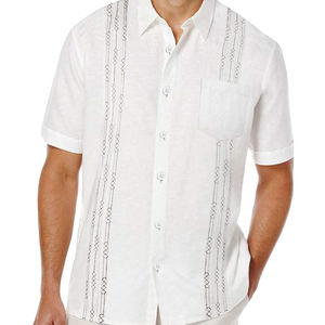 Camisa informal de lino y algodón para hombre, camisa de manga corta con cuello de <span class=keywords><strong>Cuba</strong></span>, logotipo personalizado, de alta calidad, bajo pedido de cantidad mínima de Color - Product Image 1