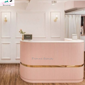 Customized Modern <strong>Beauty</strong> <strong>Salon</strong> Furniture Reception Counter Front Desk <strong>pink</strong> Curved Reception Desk - Product Image 4