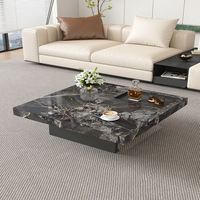 Tables basses carrées durables, grand ensemble de tables basses modernes en marbre avec finition noire pour un salon confortable