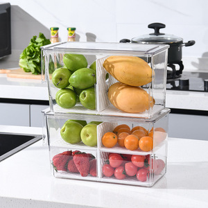 Refrigerator <b>Storage</b> Box Transparent PET With Lid And Handle <b>For</b> Fruit Vegetable <b>Storage</b> <b>Kitchen</b> Organizing Container - Product Image 1
