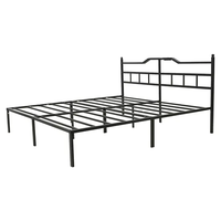 Cadre de lit adulte moderne en acier double, extensible, portable, pliable, en treillis métallique noir, au design traditionnel