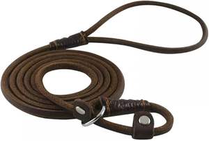 Deslice enrollado genuino crudo cuero Real deslizamiento entrenamiento caminar perro tracción cuerda mostrar Collar Correa P cadena plomo - Product Image 5