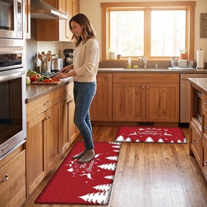 Juego de Alfombrillas de Cocina de PVC con Diseño de Árboles de Navidad, Rectangulares, Antideslizantes, Impermeables, Lavables a Máquina, Resistentes al Aceite - Product Image 1