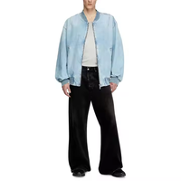 Blouson aviateur en jean bleu clair délavé en usine sur mesure pour hommes doublure matelassée veste rétro carrée courte pour hommes