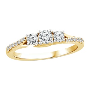 Anillo <span class=keywords><strong>de</strong></span> Compromiso con Tres Diamantes <span class=keywords><strong>de</strong></span> Laboratorio con Corte Redondo <span class=keywords><strong>de</strong></span> 2 Quilates, en Oro Sólido <span class=keywords><strong>de</strong></span> 10K/14K/18K, Certificado IGI, Personalizado CVD/HPHT - Product Image 1
