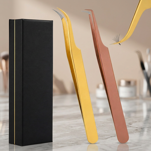 Ensemble de pinces professionnelles pour extensions de cils, courbées, de précision, pour isolation des cils, avec boîte cadeau de luxe - Product Image 2