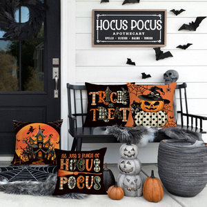 Housses de coussin décoratives d'Halloween en polyester, motifs citrouille effrayante, sorcière, chat, château, pleine lune, bonbons ou farce, vente en gros - Product Image 3