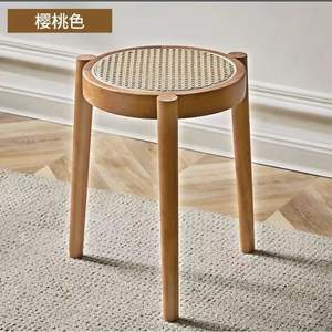 Nordique en bois massif rotin à manger rond carré tabouret chaise décontracté ménage tissage empilage petites chaussures à langer tabouret chaise - Product Image 4