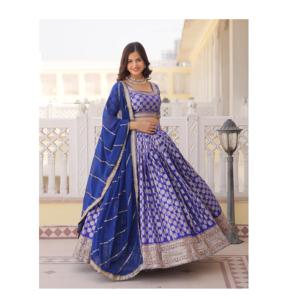 Designer Dyeable Pure <b>Viscose</b> Jacquard <b>Fabric</b> Lehenga Choli & Dupatta Set With Sequins Embroidered Work Bridal Lehenga Choli - Product Image 1