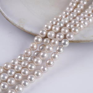 Chaîne de perles rondes Edison en perles d'eau douce naturelles 8-10 mm, blanches, roses, brillantes, plaquées huile, pour collier et bracelet DIY, vente en gros - Product Image 3