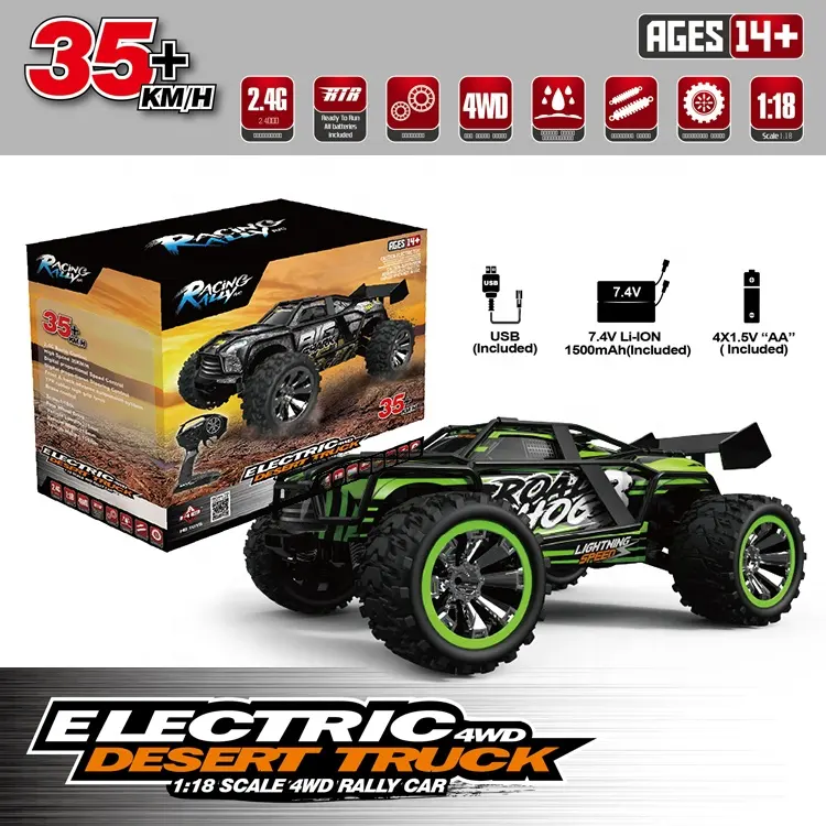 Atacado de controle remoto por rádio 1:18, 2.4G, brinquedos de alta velocidade 4WD Off Road, carro Rc, alta velocidade, 35 km/h