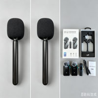 Microphone Condensateur Sans Fil Omnidirectionnel 3-en-1 2Micros avec Support Portable et Collier pour Caméra Mobile et Studio Vidéo
