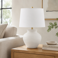 Lampe de table, base en céramique Coastal Bone de 22,5 pouces, abat-jour en tissu, interrupteur marche/arrêt, ampoule à culot E26 incluse, table de chevet, console, maison