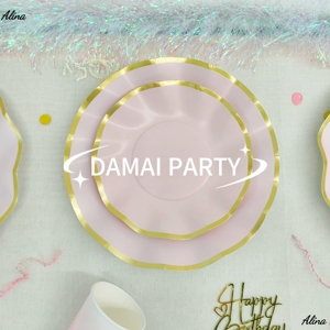 Vaisselle jetable rose macaron unie DAMAI pour fête d'anniversaire d'enfants, vaisselle de fête pour baby shower, assiettes en papier - Product Image 6