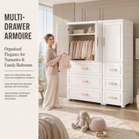 Armoire moderne en plastique blanc avec tringle de suspension, tiroirs et poignées dorées – Organisateur de rangement pour chambre à coucher – Vente en gros