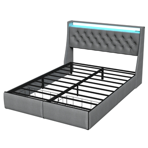 <strong>Queen</strong> <strong>Size</strong> <strong>Bed</strong> <strong>Frame</strong> with Storage Headboard RGB LED Lights &amp; USB Charging Station-Grey - Product Image 4