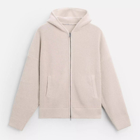 Pull Cardigan Homme à Capuche Zippé en Maille à Manches Longues et Épaules Tombantes, Couleur Unie au Design Simple