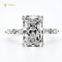 Ensemble de Bague de Fiançailles Personnalisée en Argent Sterling S925 avec Moissanite Taille Radiant 4 Carats Certifiée GRA