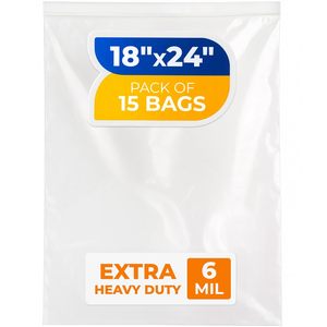 ถุงซิปล็อคพลาสติกใสแบบหนาพิเศษ ขนาด 18 x 24 นิ้ว แพ็ค 15 ใบ สำหรับเก็บอาหาร เสื้อผ้า และอุปกรณ์ฮาร์ดแวร์ - Product Image 1